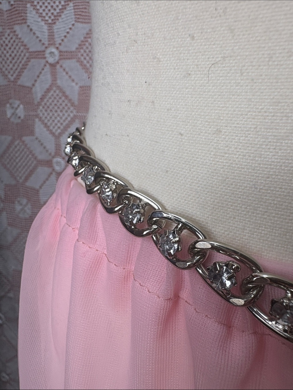 Silver-Tone Rhinestone Flower Chain Belt - Picture 4 of 9